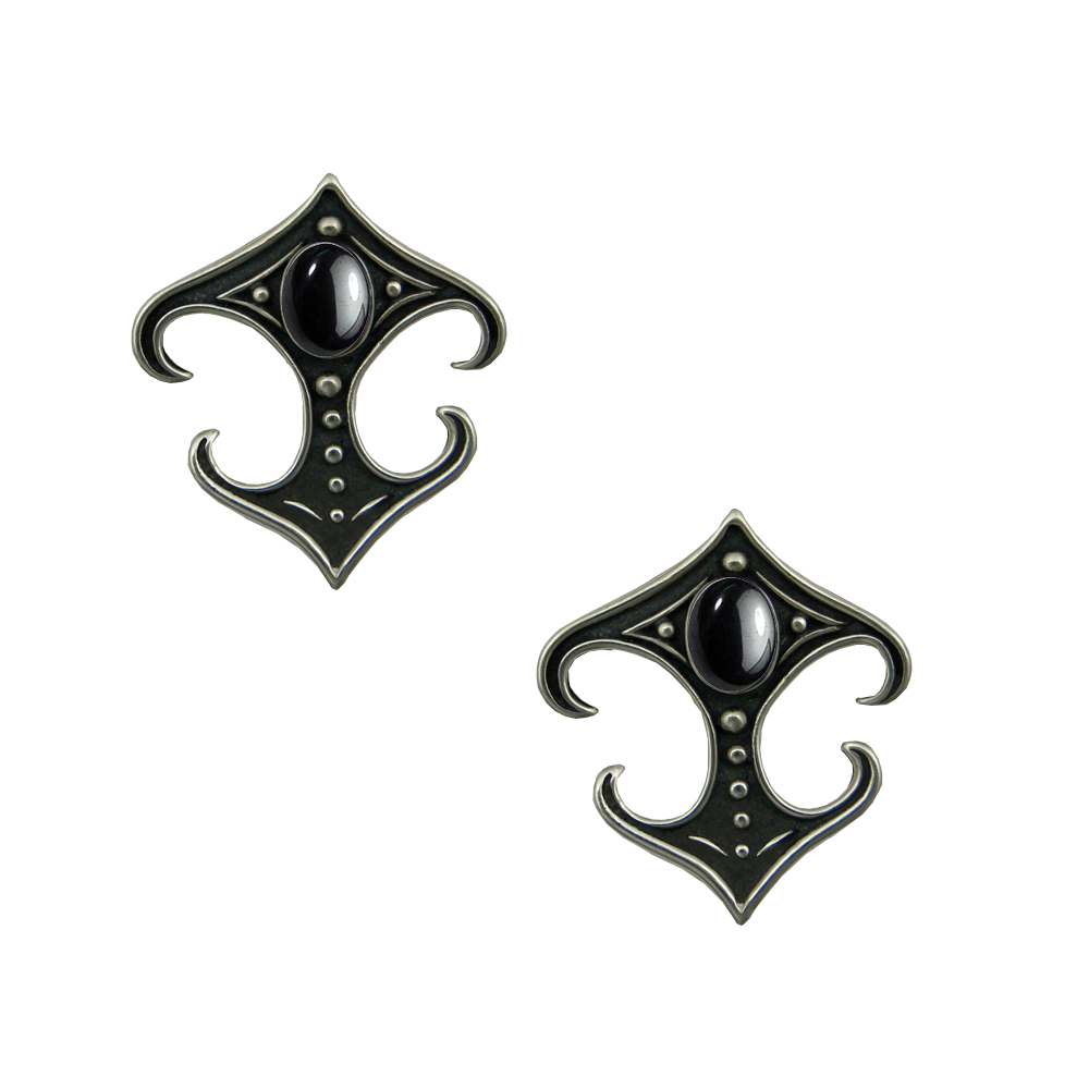 Sterling Silver Designer Post Stud Earrings With Hematite